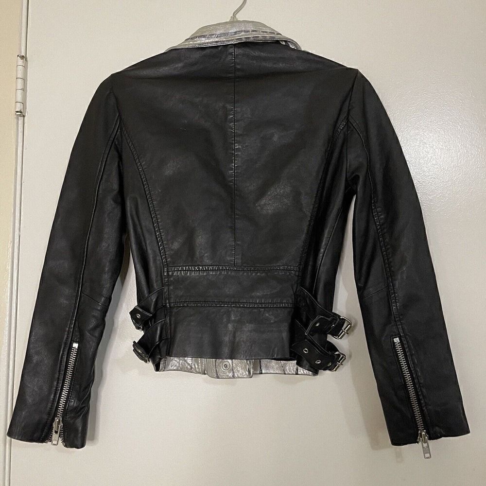 OAK Genuine Leather Black and silver metallic motorcycle riding zip up jacket S - Picture 2 of 8